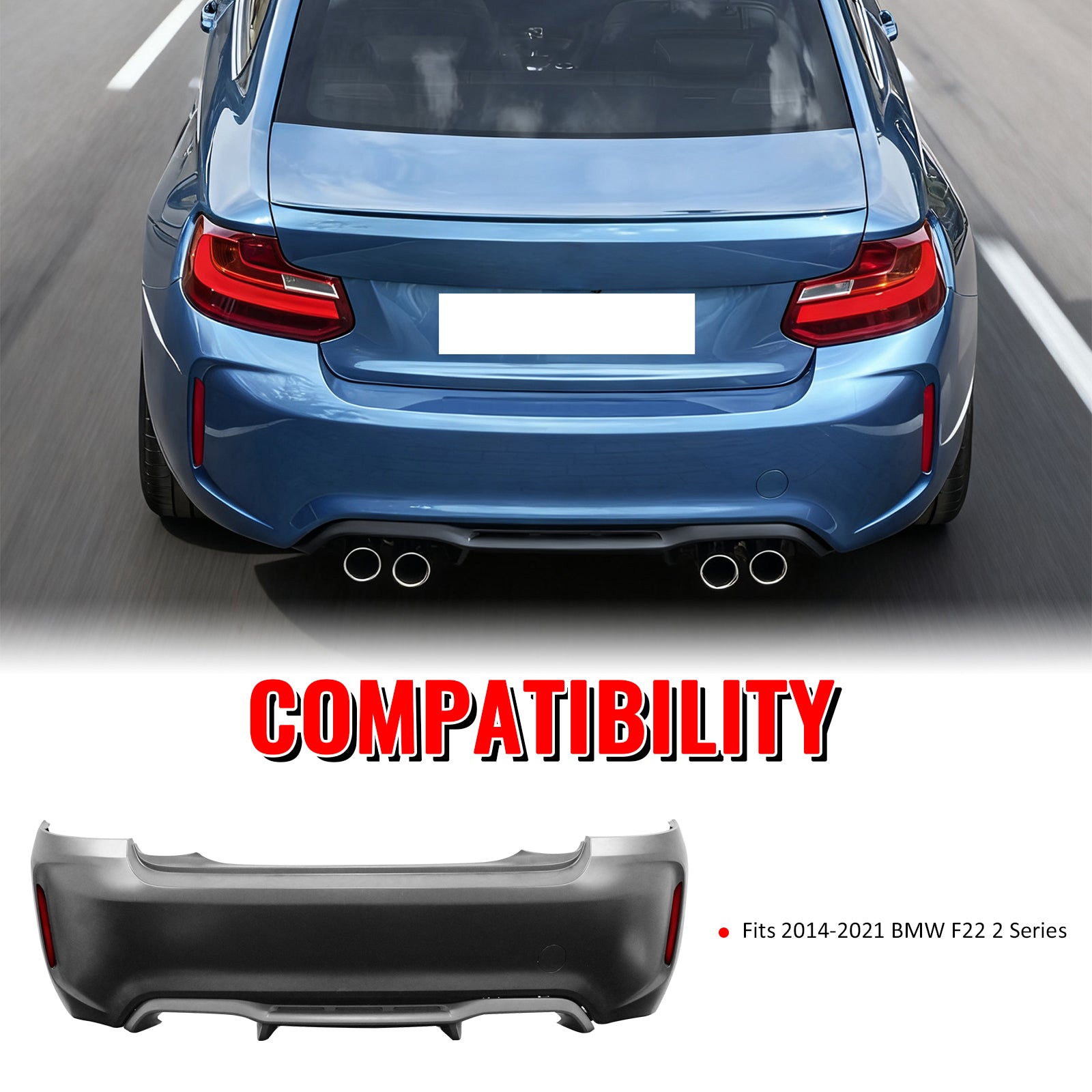 Fits 14-21 BMW F22 F23 2 Series M2 Style Rear Bumper Cover Replacement PP