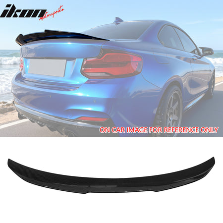IKON MOTORSPORTS, Trunk Spoiler Compatible with 2014-2021 BMW F22 2-Series Coupe & 2016-2021 F87 M2, PSM Style ABS Plastic Rear Trunk Lid Spoiler Wing Lip
