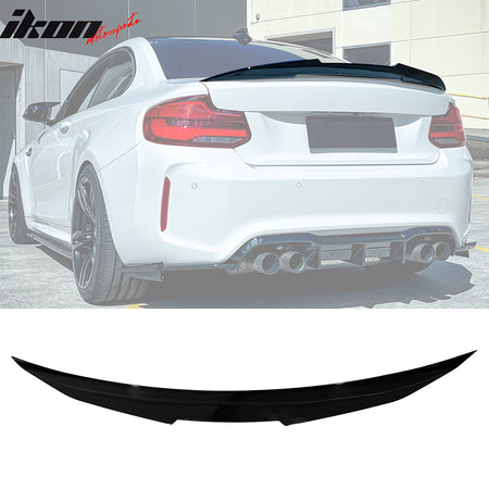 IKON MOTORSPORTS, Trunk Spoiler Compatible with 2014-2021 BMW F22 2-Series Coupe & 2016-2021 F87 M2, PSM Style ABS Plastic Rear Trunk Lid Spoiler Wing Lip