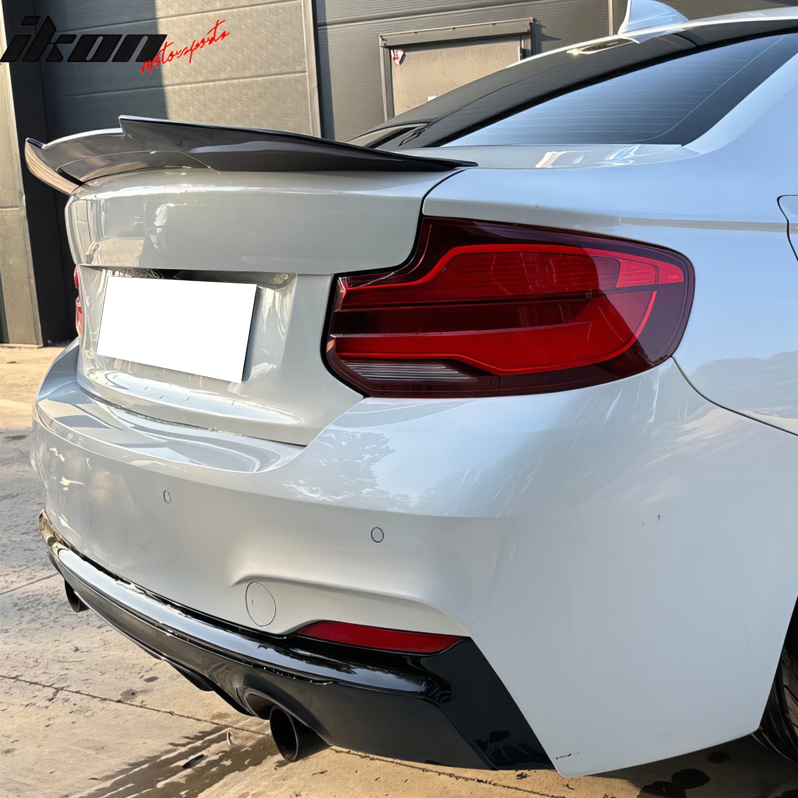 IKON MOTORSPORTS, Trunk Spoiler Compatible with 2014-2021 BMW F22 2-Series Coupe & 2016-2021 F87 M2, PSM Style ABS Plastic Rear Trunk Lid Spoiler Wing Lip
