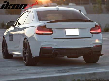 IKON MOTORSPORTS Rear Aprons, Compatible with 2014-2021 BMW F22 2-Series 2-Door Coupe,  IKON Style Unpainted Black Polyurethane PU Rear Bumper Lip Splitter Protector, 2PCS
