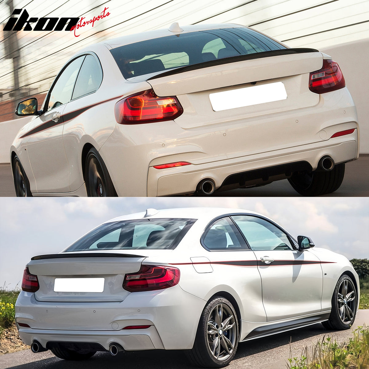 IKON MOTORSPORTS, Trunk Spoiler Compatible With 2014-2021 BMW F22 2 Series, Performance Style Unpainted Trunk Spoiler Wing ABS