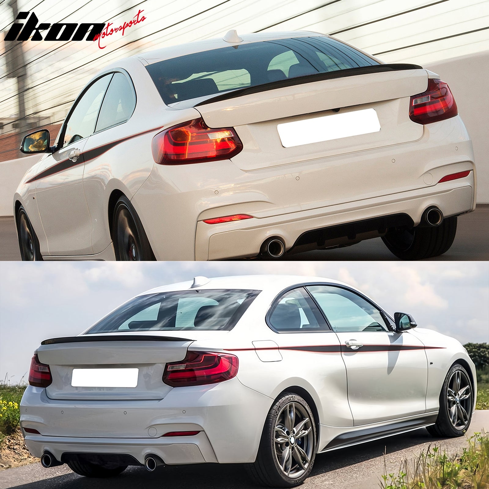 IKON MOTORSPORTS, Trunk Spoiler Compatible With 2014-2021 BMW F22 2 Series, Performance Style Unpainted Trunk Spoiler Wing ABS