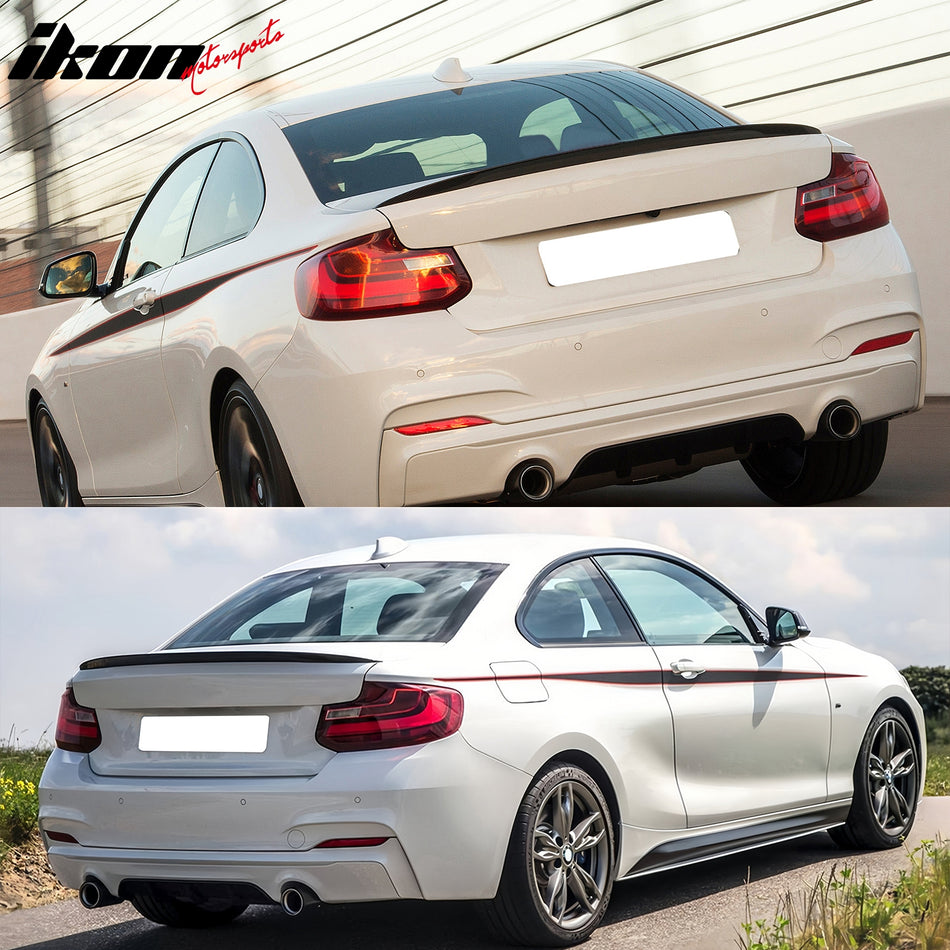 IKON MOTORSPORTS, Trunk Spoiler Compatible With 2014-2021 BMW F22 2 Series, Performance Style Unpainted Trunk Spoiler Wing ABS