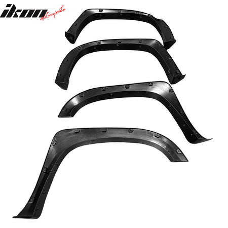 IKON MOTORSPORTS Fender Flares Compatible with 2014-2021 Toyota Tundra, Super-Pocket Rivet/ Bolt Style ABS Smooth Wheel Flare Cover Protector Set, 4 Pcs, Front & Rear