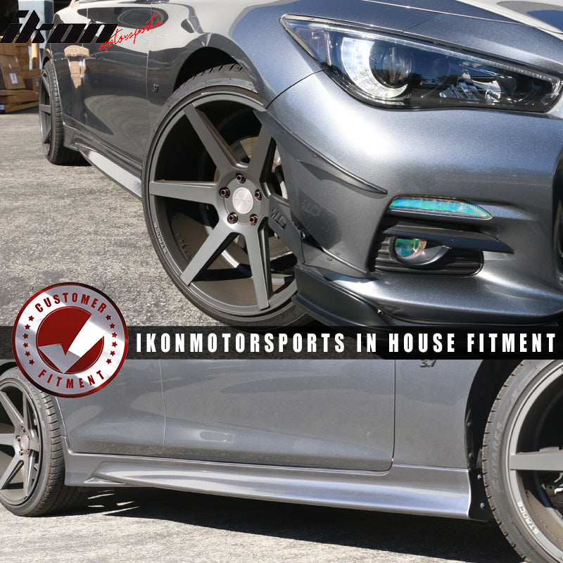 Fit 2014-2023 Infiniti Q50 Black ABS Plastic Side Skirts T Style 2PCS