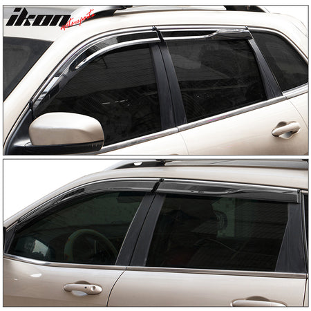 IKON MOTORSPORTS Window Visors Compatible With 2014-2023 Jeep Cherokee KL, Injection with Chrome Trim Polycarbonate Rain Guard Shade Deflectors