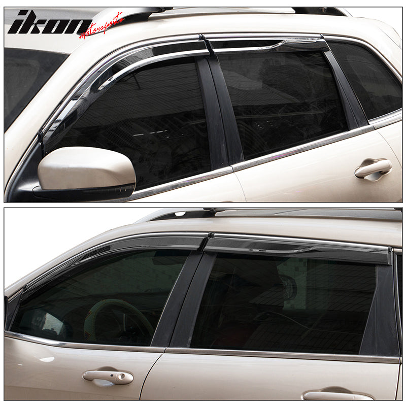 IKON MOTORSPORTS Window Visors Compatible With 2014-2023 Jeep Cherokee KL, Injection with Chrome Trim Polycarbonate Rain Guard Shade Deflectors
