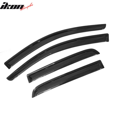IKON MOTORSPORTS, Tape on Window Visor Compatible with 2014-2023 Mitsubishi Mirage Hatchback, Slim Style Acrylic Black Sun Rain Wind Guards Cover 4Pcs Set