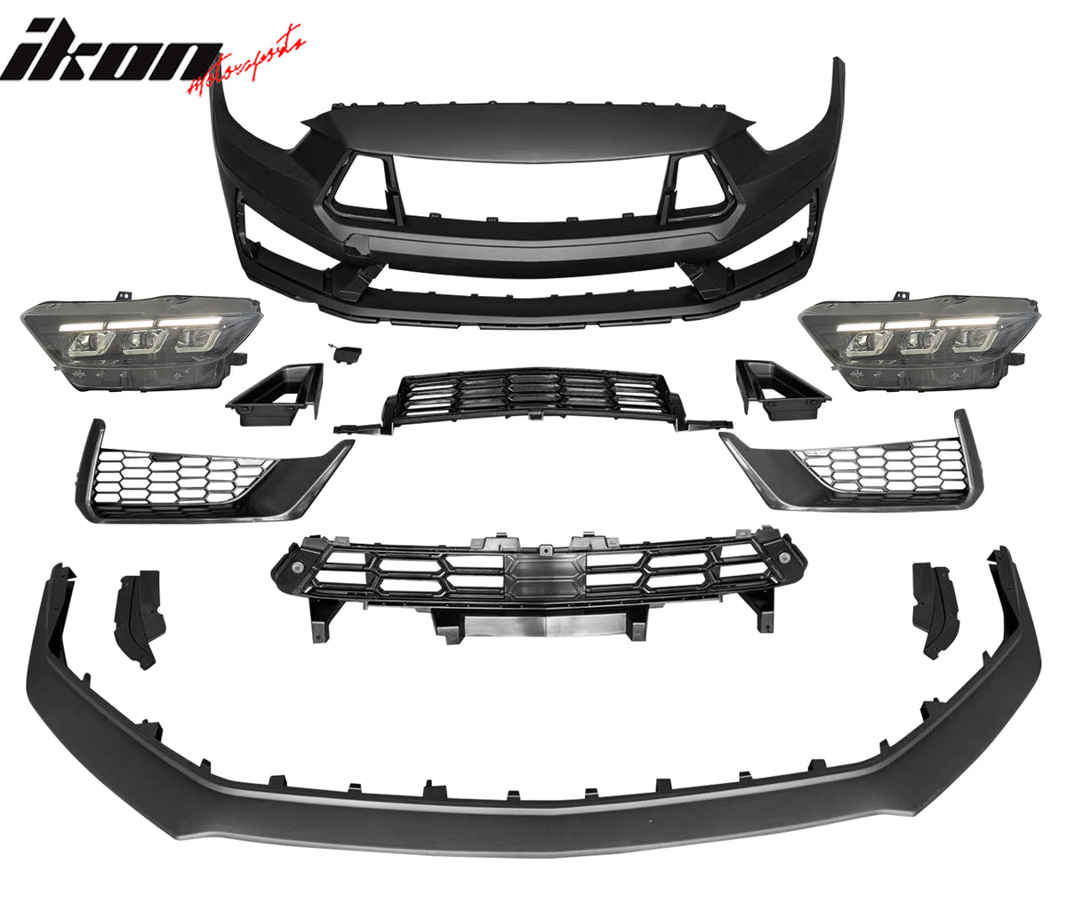 For 15-17 Ford Mustang 24+ Dark Horse Front Bumper Conversion W/Grille Headlight