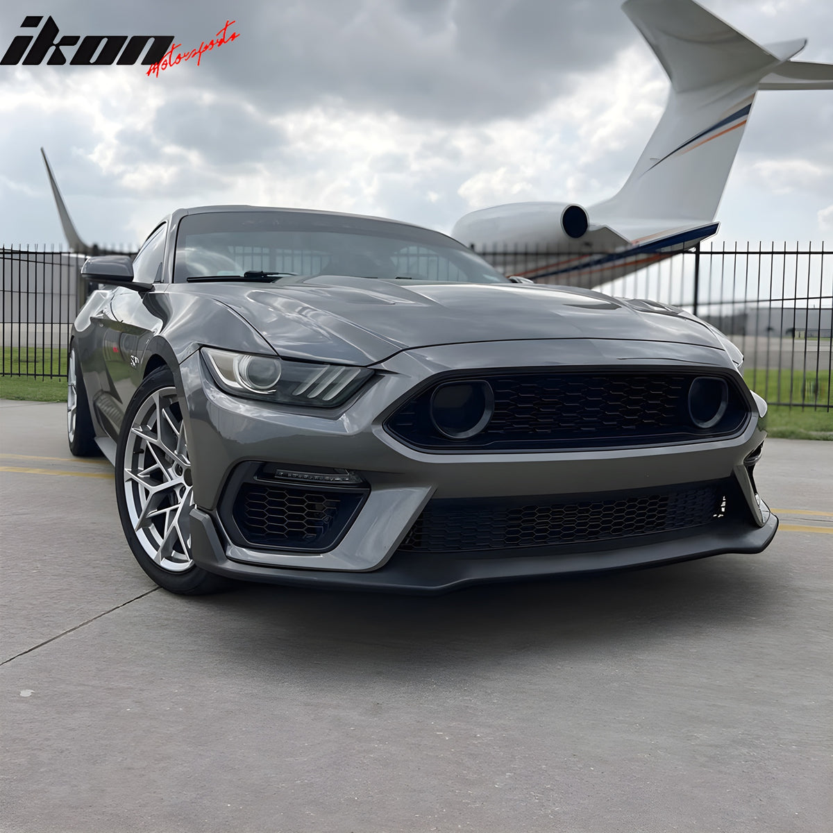 For 15-17 Ford Mustang Mach 1 Style Front Bumper Conversion W/ Lip LED Headlight