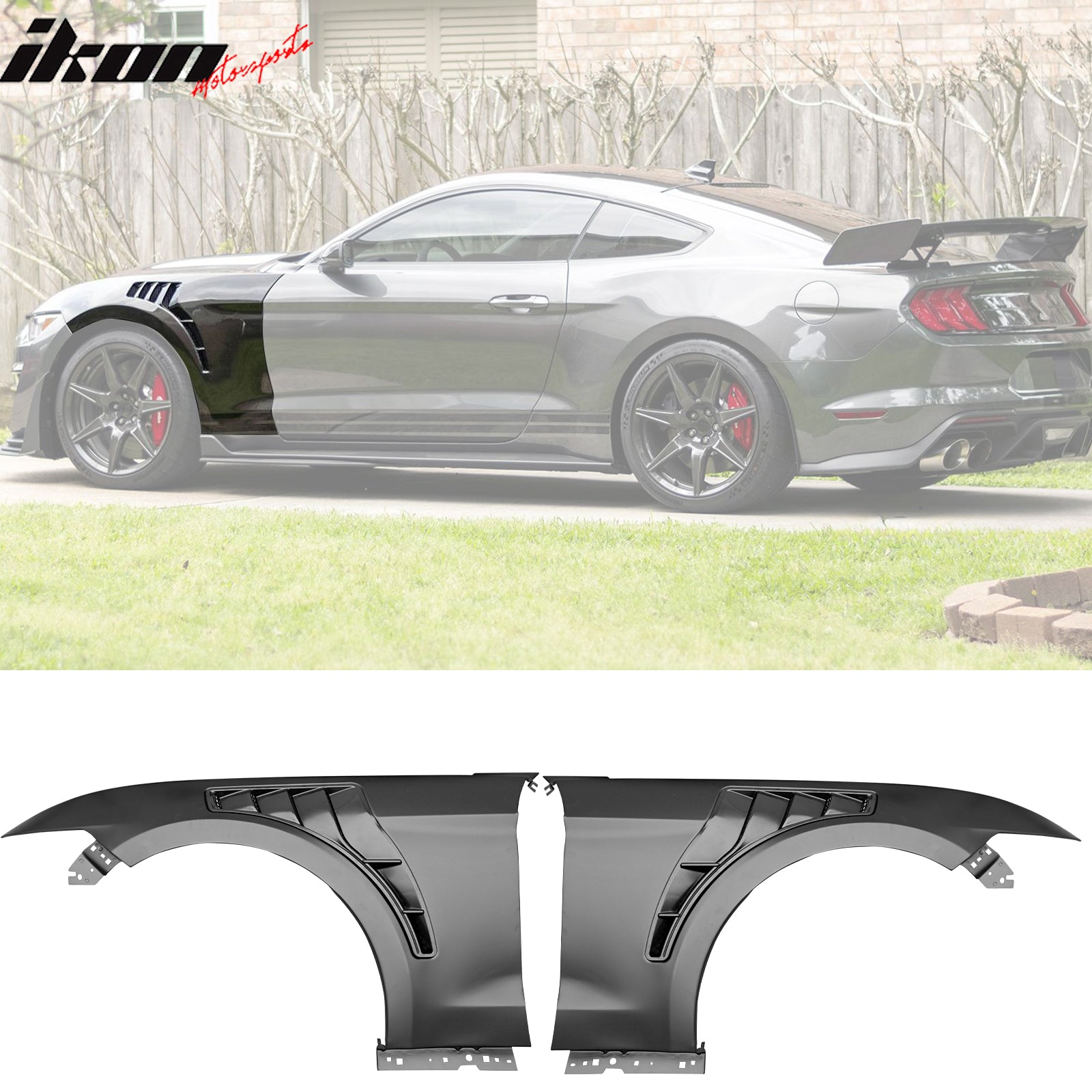 Fits 15-17 Ford Mustang V6/GT GT500KR Style Front Fenders Aluminum
