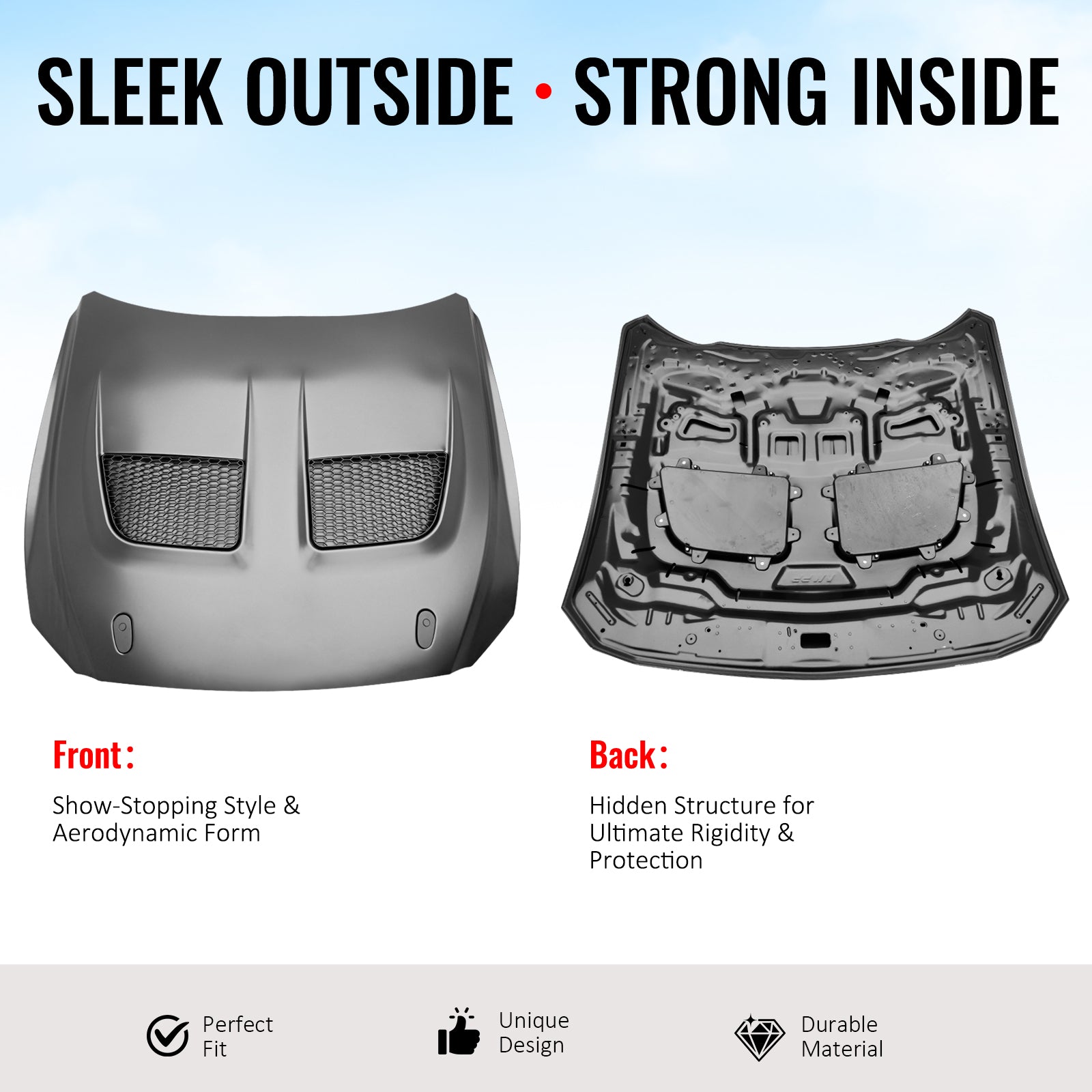 Fits 15-17 Ford Mustang V6/GT/GT350 GTD Style Front Hood Engine Bonnet Aluminum