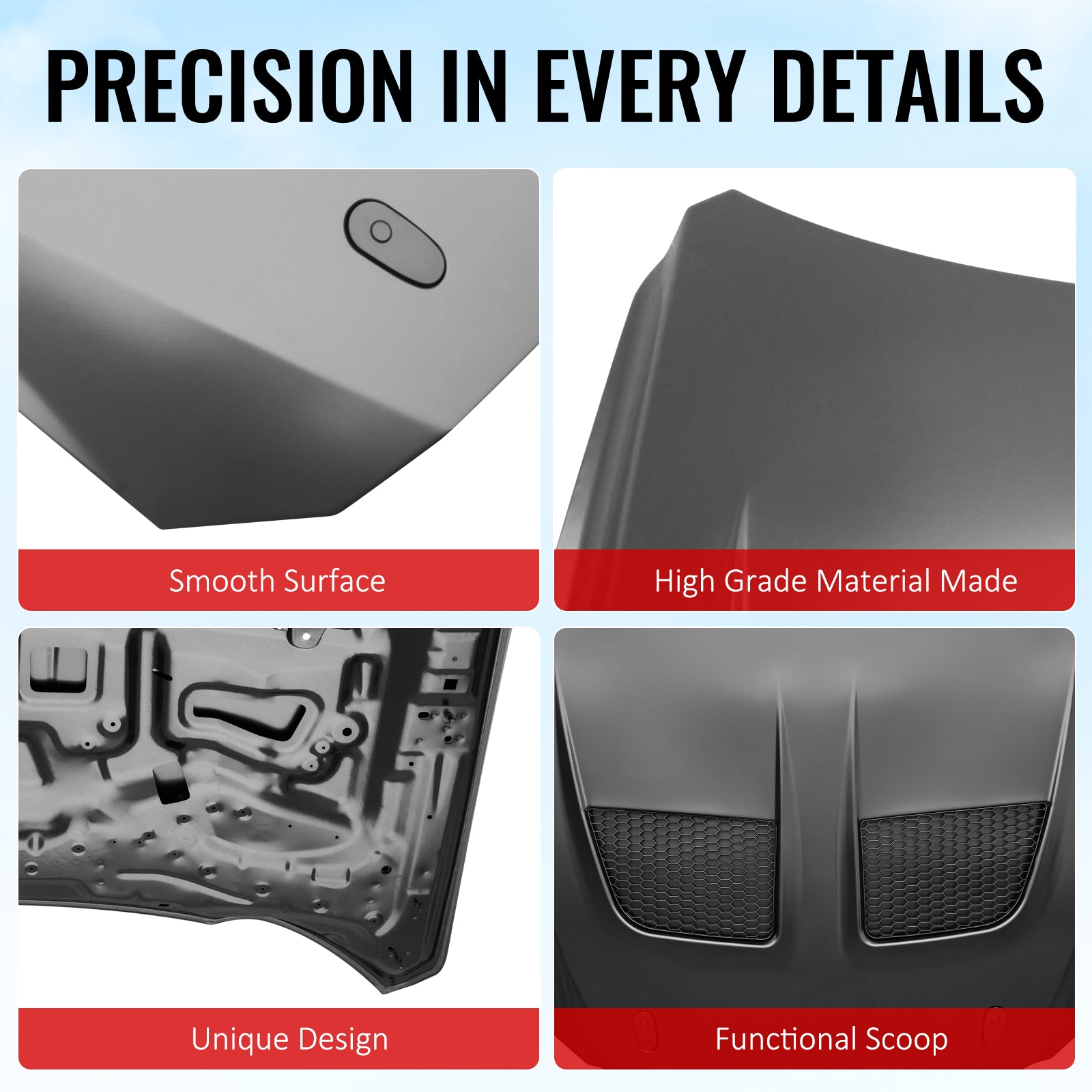 Fits 15-17 Ford Mustang V6/GT/GT350 GTD Style Front Hood Engine Bonnet Aluminum