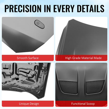 Fits 15-17 Ford Mustang V6/GT/GT350 GTD Style Front Hood Engine Bonnet Aluminum