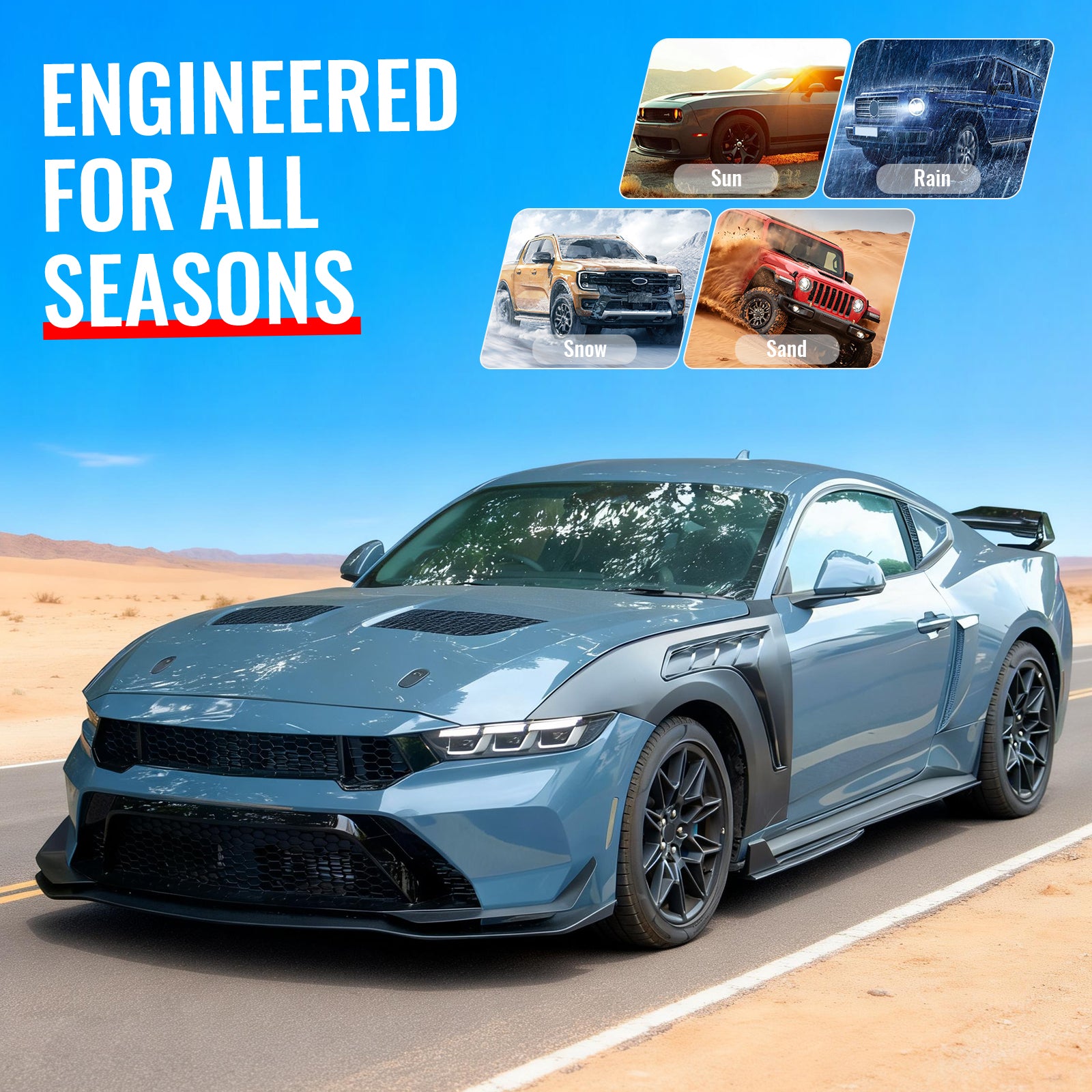 Fits 15-17 Ford Mustang V6/GT/GT350 GTD Style Front Hood Engine Bonnet Aluminum