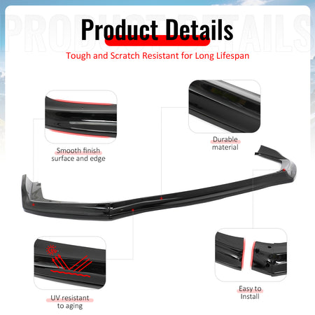 Fits 15-17 Subaru WRX STI Front Bumper Lip 3PC CS Style Gloss Black Chin Spoiler