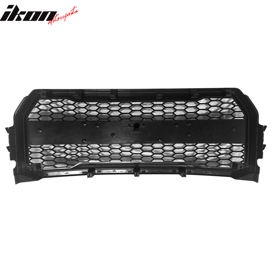 IKON MOTORSPORTS Front Upper Grille, Compatible with 2015-2017 Ford F-150, Raptor Style W/Letter Recess Gloss Black ABS Plastic Replacement Front Bumper Hood Grill