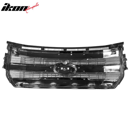 IKON MOTORSPORTS Front Bumper Grille with Emblem Recess, Compatible with 2015-2017 Ford F-150 Lariat / King Ranch, Chrome Matte Black ABS Plastic Replacement Front Bumper Hood Grill Assembly 1PC