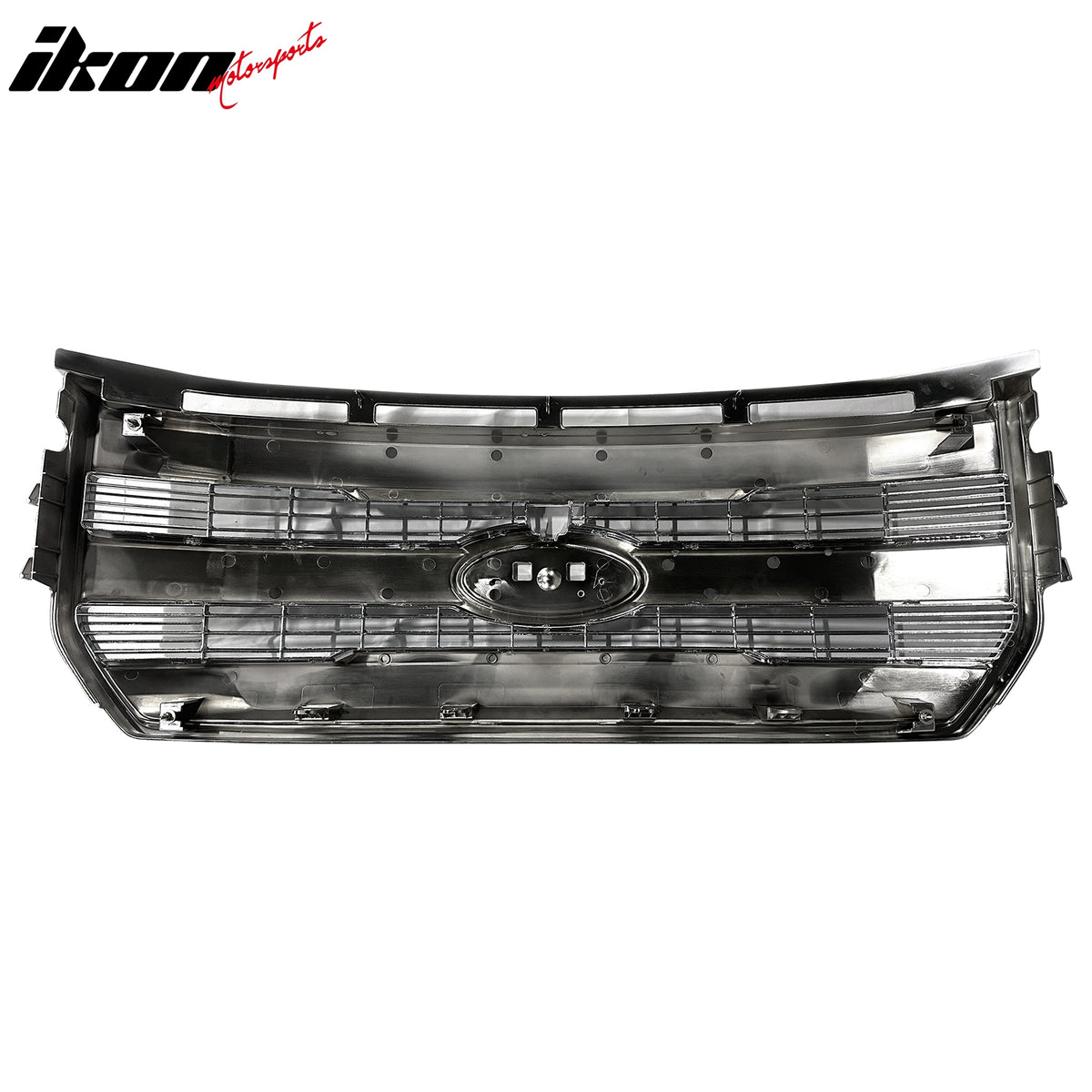 IKON MOTORSPORTS Front Bumper Grille with Emblem Recess, Compatible with 2015-2017 Ford F-150 Lariat / King Ranch, Matte Chrome ABS Plastic Replacement Front Bumper Hood Grill Assembly 1PC