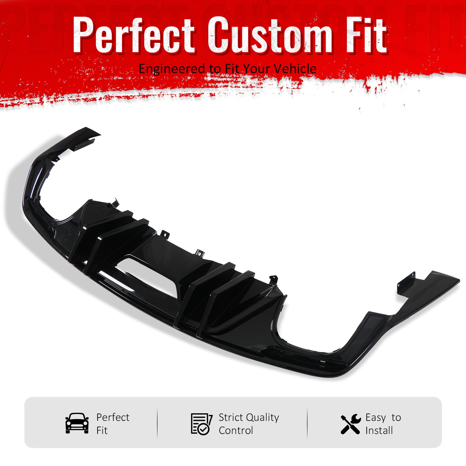 IKON MOTORSPORTS Rear Bumper Lip, Compatible with 2015-2017 Ford Mustang GT V6 Convertible Coupe 2DR, Competition Style Gloss Black PP Shark Fin Rear Lower Spoiler Air Dam Chin Valance Splitter 4PCS