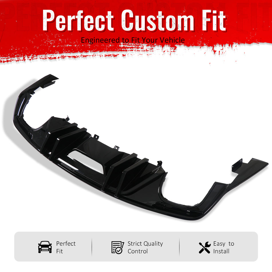 IKON MOTORSPORTS Rear Bumper Lip, Compatible with 2015-2017 Ford Mustang GT V6 Convertible Coupe 2DR, Competition Style Gloss Black PP Shark Fin Rear Lower Spoiler Air Dam Chin Valance Splitter 4PCS