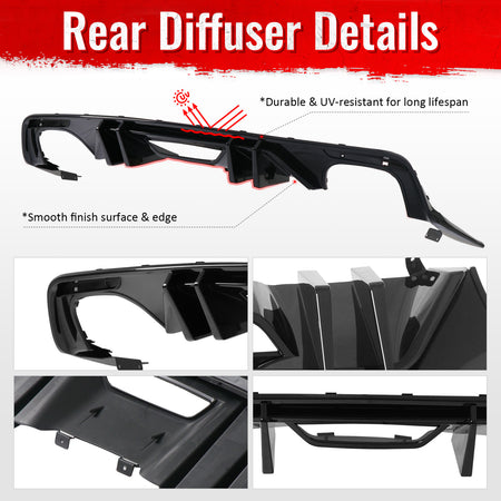 Fits 15-17 Ford Mustang Competition Rear Bumper Lip Diffuser PP 4PCS Gloss Black