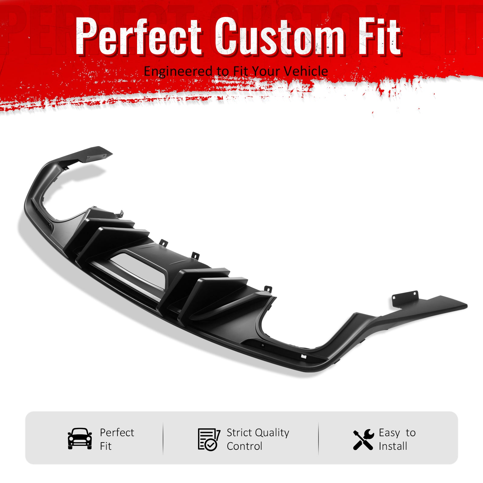 IKON MOTORSPORTS Rear Bumper Lip, Compatible with 2015-2017 Ford Mustang GT V6 Convertible Coupe 2DR, Competition Style Matte Black PP Shark Fin Rear Lower Spoiler Air Dam Chin Valance Splitter 4PCS