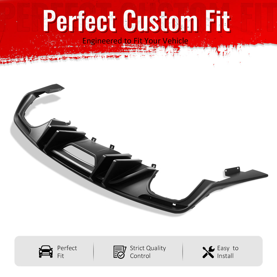 IKON MOTORSPORTS Rear Bumper Lip, Compatible with 2015-2017 Ford Mustang GT V6 Convertible Coupe 2DR, Competition Style Matte Black PP Shark Fin Rear Lower Spoiler Air Dam Chin Valance Splitter 4PCS