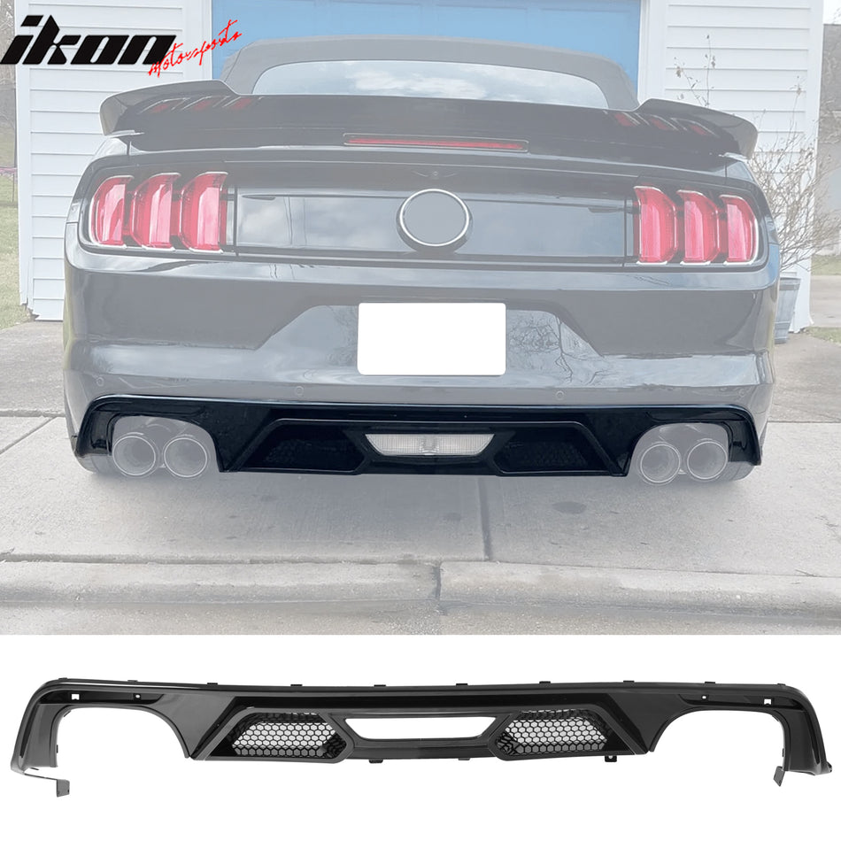 2015-2017 Ford Mustang GT500 Style Rear Diffuser Bumper Gloss Black PP