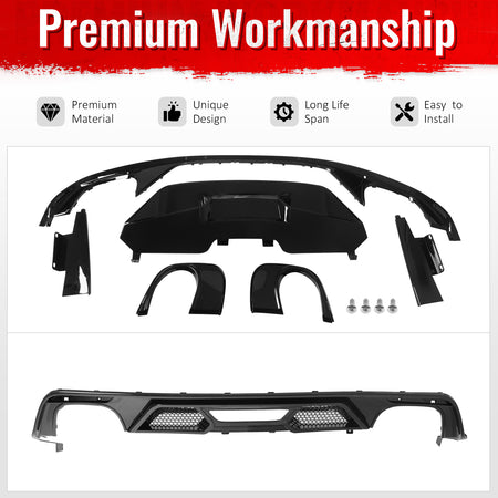 Fits 15-17 Ford Mustang GT500 Style Rear Bumper Lip Diffuser PP 4PCS Gloss Black