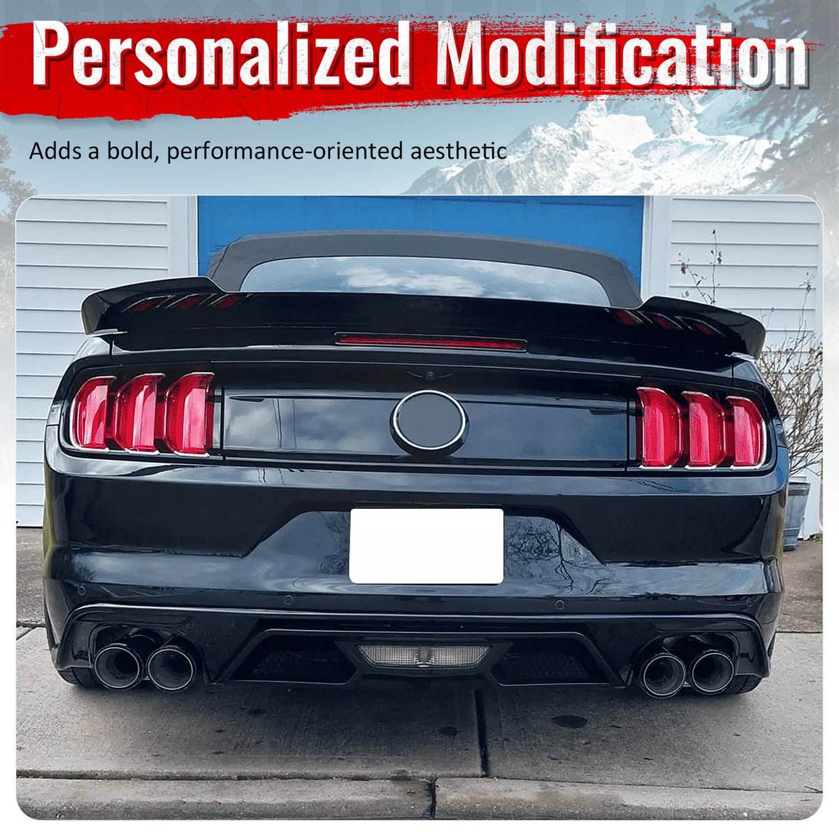 Fits 15-17 Ford Mustang GT500 Style Rear Bumper Lip Diffuser PP 4PCS Gloss Black