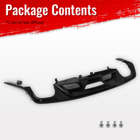 Fits 15-17 Ford Mustang GT500 Style Rear Bumper Lip Diffuser PP 4PCS Gloss Black