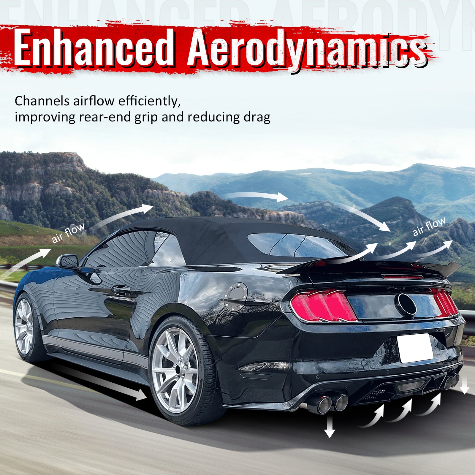 Fits 15-17 Ford Mustang GT500 Style Rear Bumper Lip Diffuser PP 4PCS Gloss Black