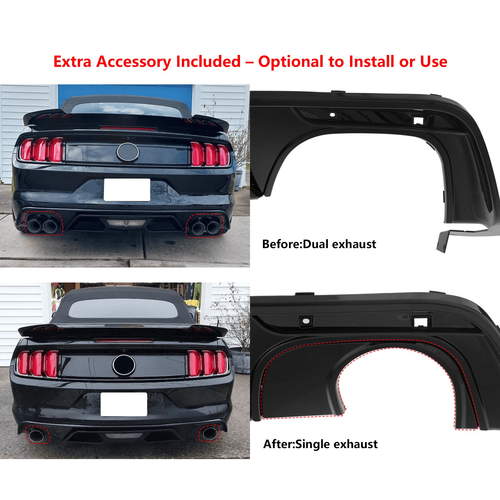 Fits 15-17 Ford Mustang GT500 Style Rear Bumper Lip Diffuser PP 4PCS Gloss Black