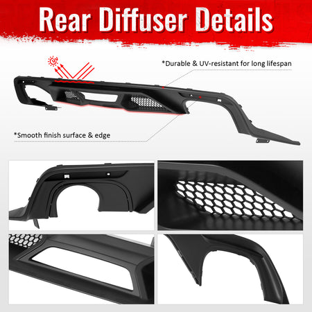 Fits 15-17 Ford Mustang GT500 Style Rear Bumper Lip Diffuser PP 4PCS Matte Black