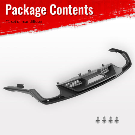 Fits 15-17 Ford Mustang GT500 Style Rear Bumper Lip Diffuser PP 4PCS Matte Black