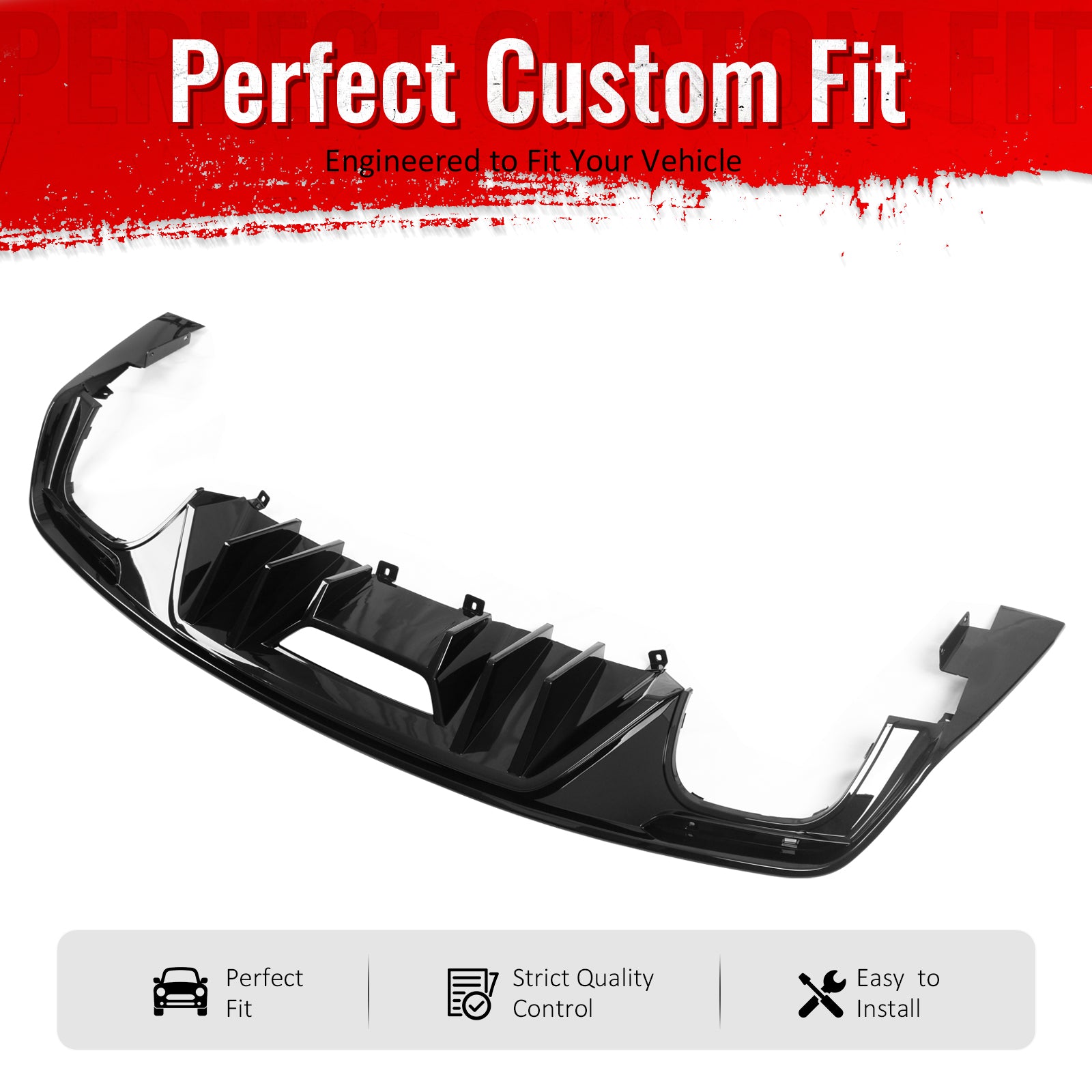IKON MOTORSPORTS Rear Bumper Lip, Compatible with 2015-2017 Ford Mustang GT V6 Convertible Coupe 2DR, Rock Style PP Shark Fin Rear Lower Spoiler Air Dam Chin Valance Splitter 4PCS