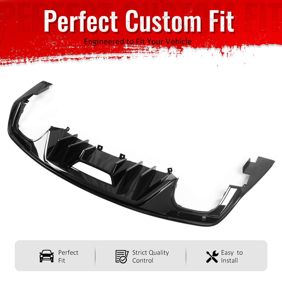 IKON MOTORSPORTS Rear Bumper Lip, Compatible with 2015-2017 Ford Mustang GT V6 Convertible Coupe 2DR, Rock Style Gloss Black PP Shark Fin Rear Lower Spoiler Air Dam Chin Valance Splitter 4PCS