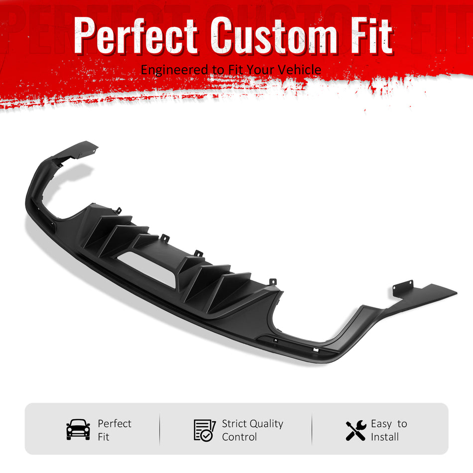 IKON MOTORSPORTS Rear Bumper Lip, Compatible with 2015-2017 Ford Mustang GT V6 Convertible Coupe 2DR, Rock Style Matte Black PP Shark Fin Rear Lower Spoiler Air Dam Chin Valance Splitter 4PCS