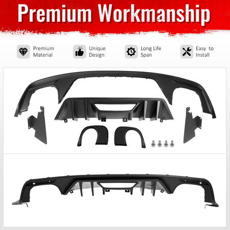 IKON MOTORSPORTS Rear Bumper Lip, Compatible with 2015-2017 Ford Mustang GT V6 Convertible Coupe 2DR, Rock Style PP Shark Fin Rear Lower Spoiler Air Dam Chin Valance Splitter 4PCS