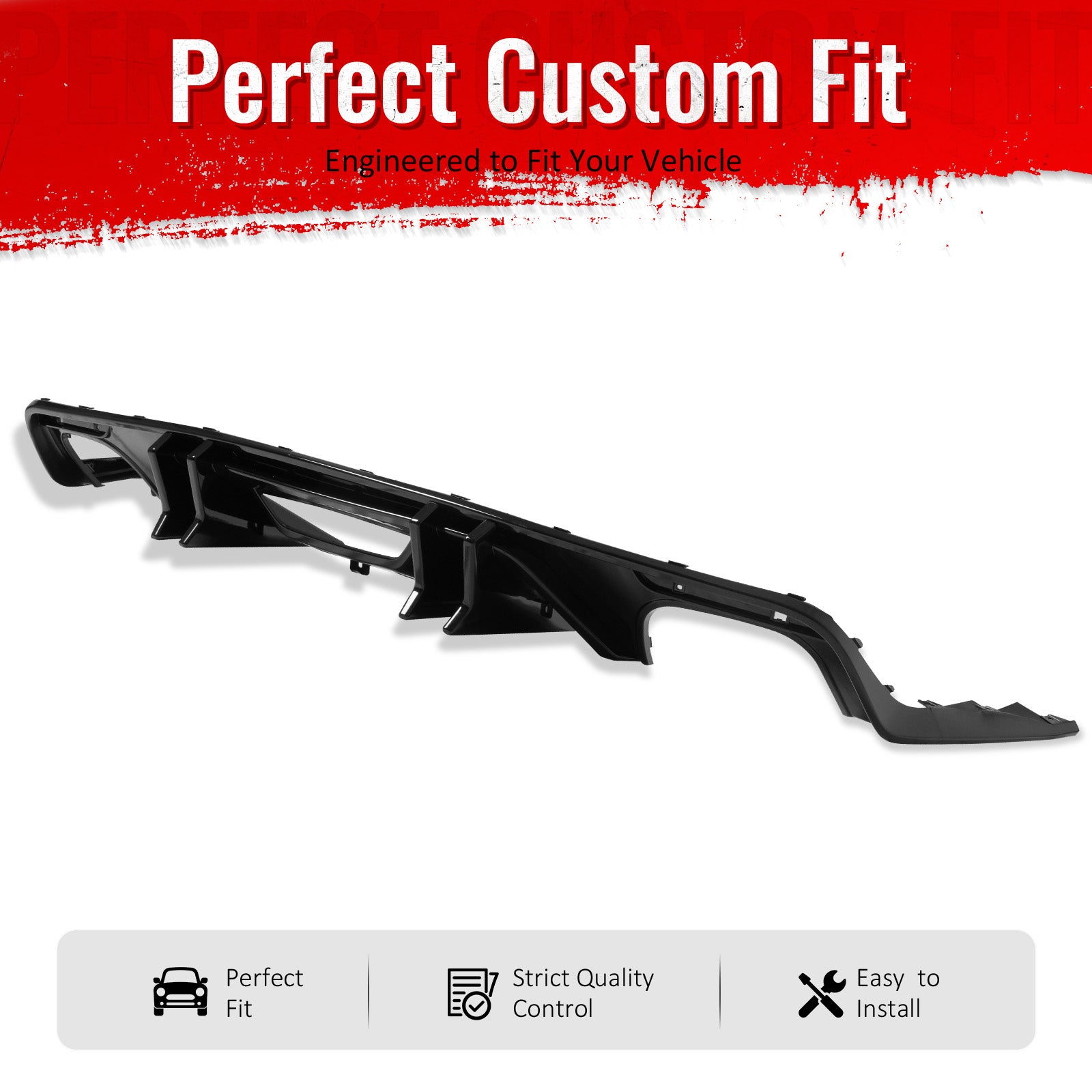 IKON MOTORSPORTS Rear Bumper Lip, Compatible with 2015-2017 Ford Mustang GT V6 Convertible Coupe 2DR, Speed Style Gloss Black PP Shark Fin Rear Lower Spoiler Air Dam Chin Valance Splitter 4PCS
