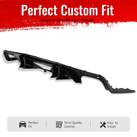 IKON MOTORSPORTS Rear Bumper Lip, Compatible with 2015-2017 Ford Mustang GT V6 Convertible Coupe 2DR, Speed Style Gloss Black PP Shark Fin Rear Lower Spoiler Air Dam Chin Valance Splitter 4PCS