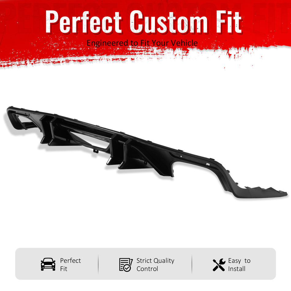 IKON MOTORSPORTS Rear Bumper Lip, Compatible with 2015-2017 Ford Mustang GT V6 Convertible Coupe 2DR, Speed Style Gloss Black PP Shark Fin Rear Lower Spoiler Air Dam Chin Valance Splitter 4PCS