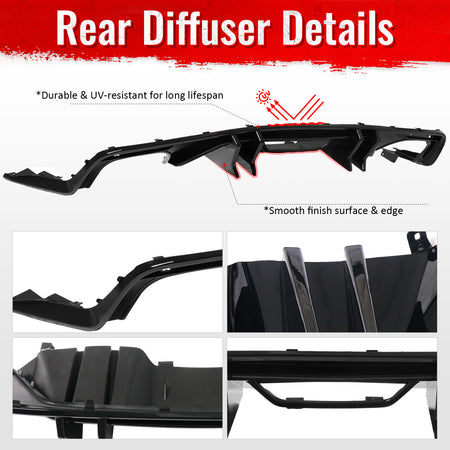 Fits 15-17 Ford Mustang Speed Style Rear Bumper Lip Diffuser PP 4PCS Gloss Black