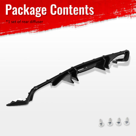 Fits 15-17 Ford Mustang Speed Style Rear Bumper Lip Diffuser PP 4PCS Gloss Black