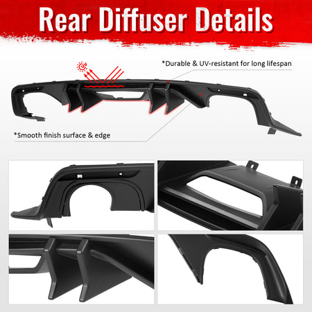 Fits 15-17 Ford Mustang Speed Style Rear Bumper Lip Diffuser PP 4PCS Matte Black