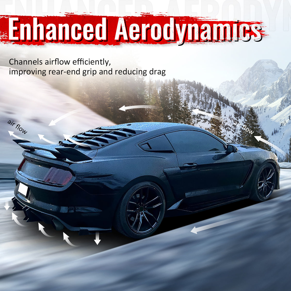 Fits 15-17 Ford Mustang Speed Style Rear Bumper Lip Diffuser PP 4PCS Matte Black