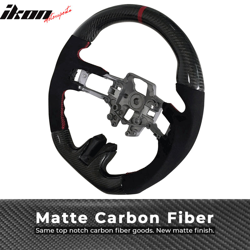 2015-2017 Ford Mustang V3 Steering WheelMatte CF Synthetic Suede Red Ring