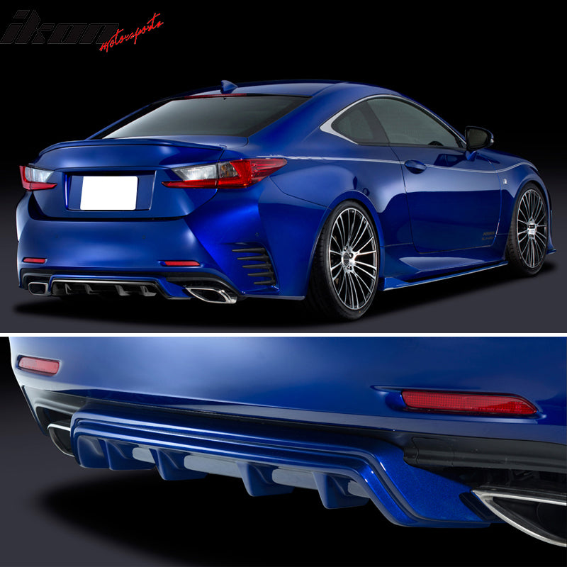 Rear Diffuser Compatible With 2015-2018 Lexus RC200t RC300 RC350 (Not Fits RC F), F-Sport Silkblaze Style Rear Bumper Lip Diffuser Black PP by IKON MOTORSPORTS, 2016 2017